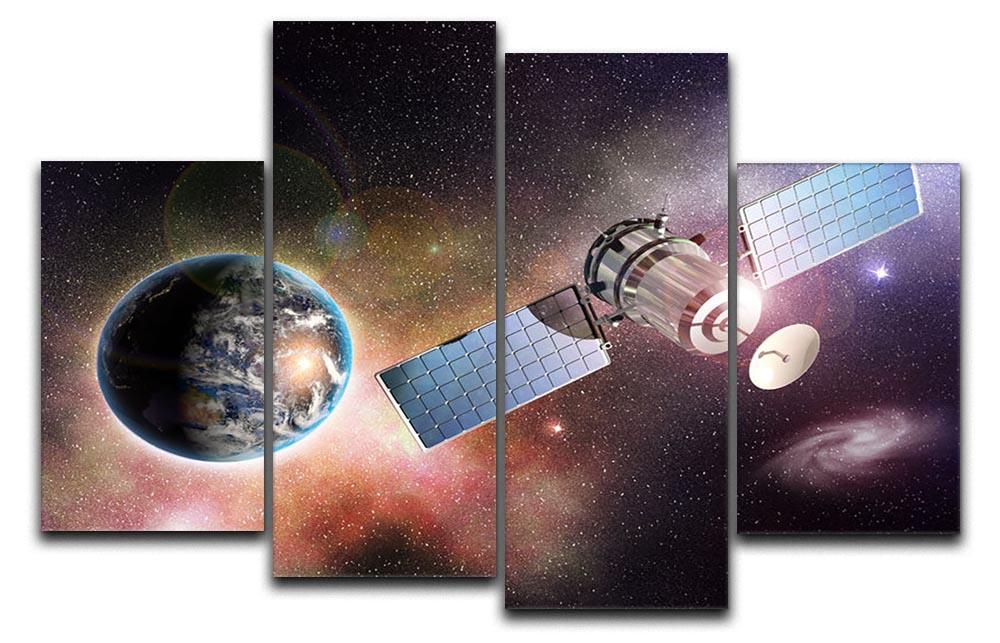 Satellite orbiting the earth in the outer space 4 Split Panel Canvas  - Canvas Art Rocks - 1