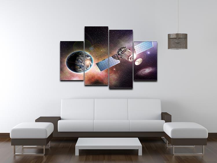 Satellite orbiting the earth in the outer space 4 Split Panel Canvas - Canvas Art Rocks - 3