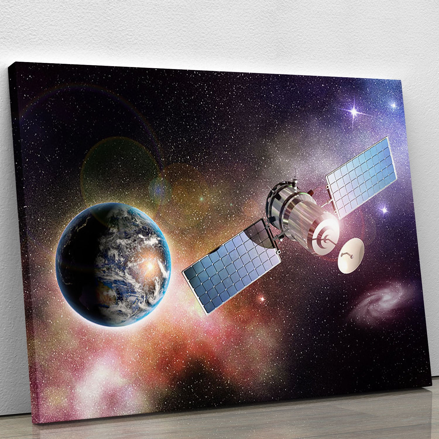 Satellite orbiting the earth in the outer space Canvas Print or Poster - Canvas Art Rocks - 1
