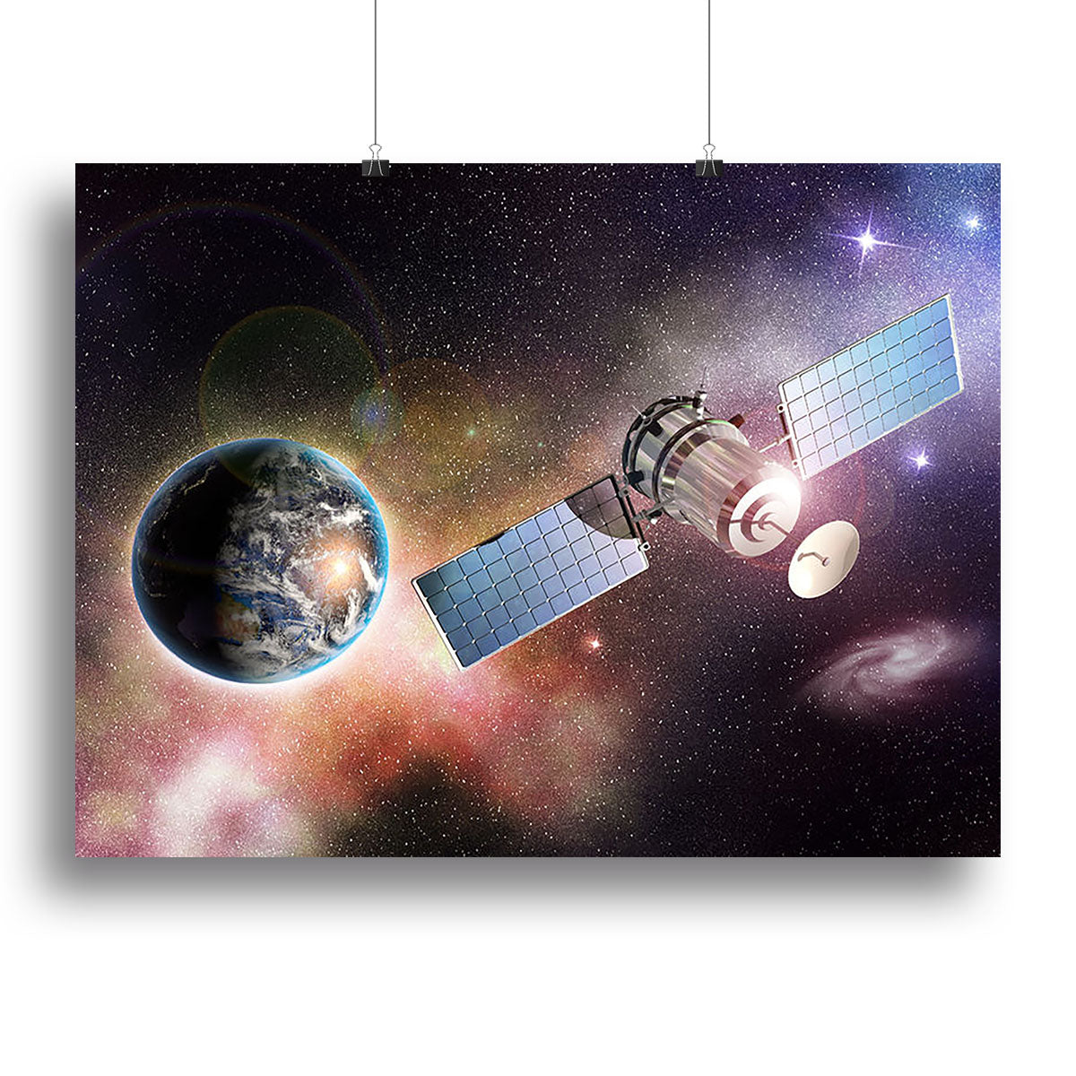Satellite orbiting the earth in the outer space Canvas Print or Poster - Canvas Art Rocks - 2