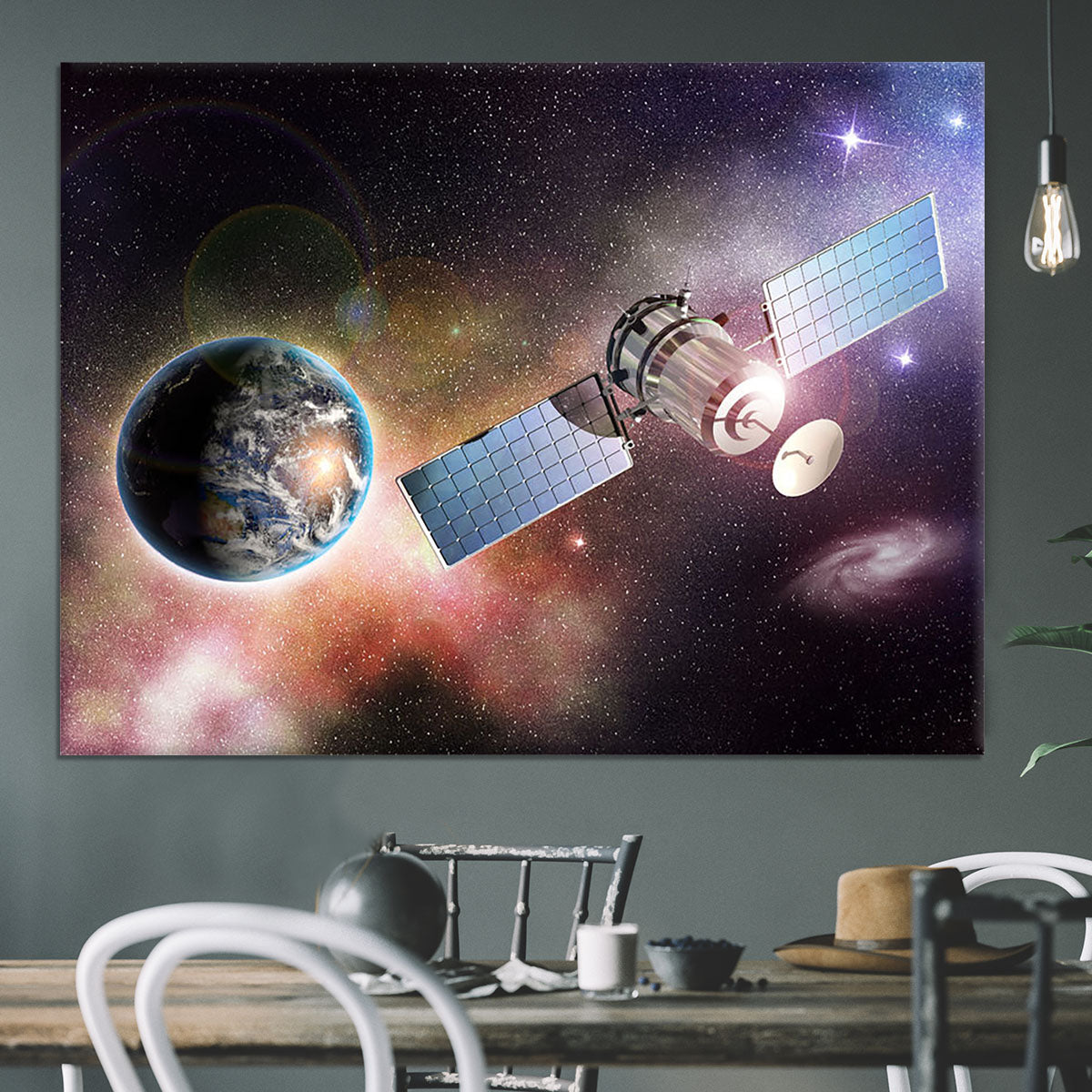 Satellite orbiting the earth in the outer space Canvas Print or Poster - Canvas Art Rocks - 3