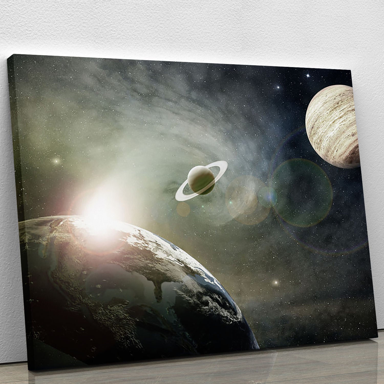 Saturn and Jupiter in a Cosmic Cloud Canvas Print or Poster - Canvas Art Rocks - 1