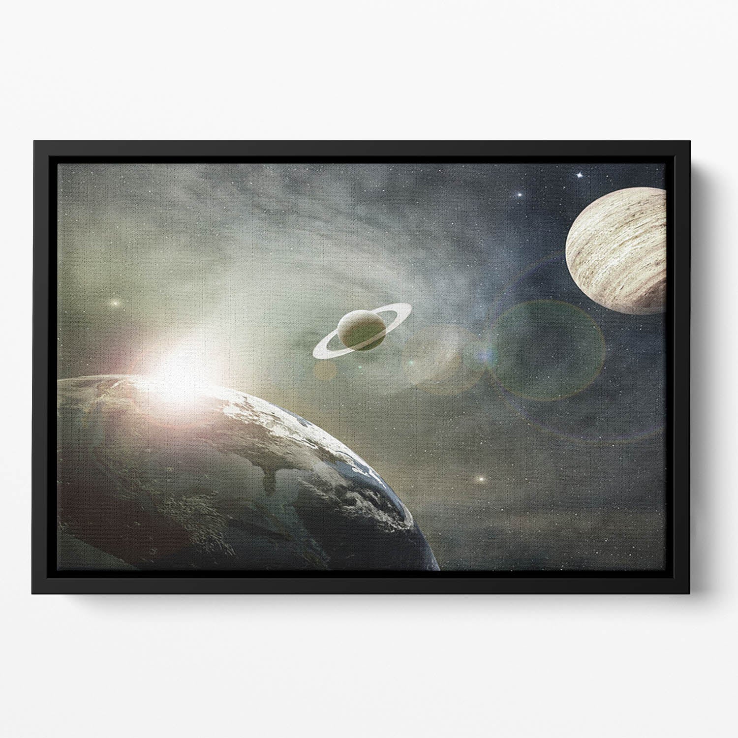 Saturn and Jupiter in a Cosmic Cloud Floating Framed Canvas