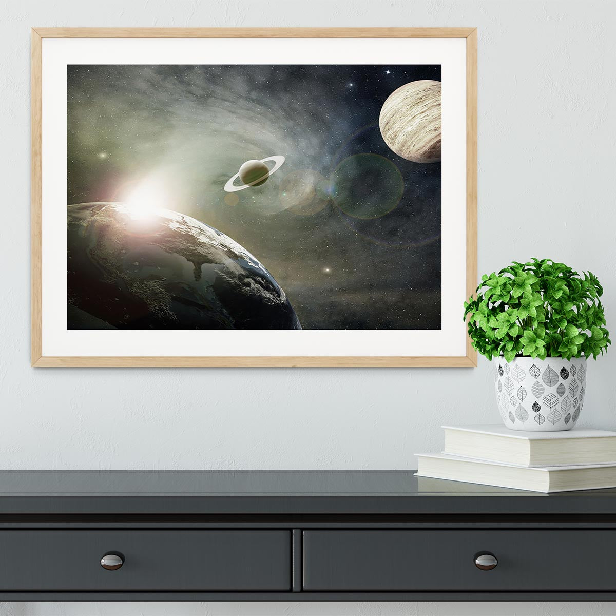 Saturn and Jupiter in a Cosmic Cloud Framed Print - Canvas Art Rocks - 3