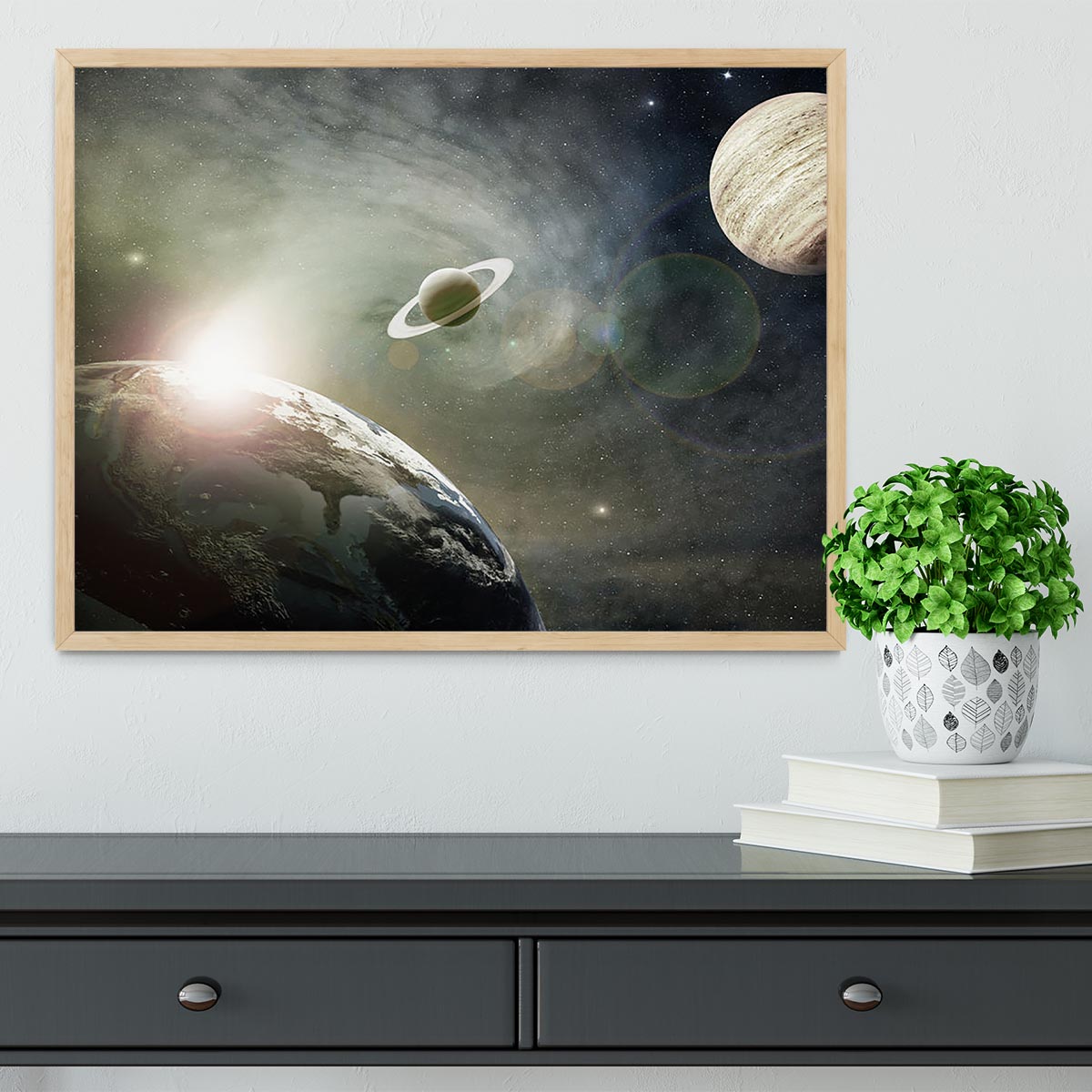 Saturn and Jupiter in a Cosmic Cloud Framed Print - Canvas Art Rocks - 4