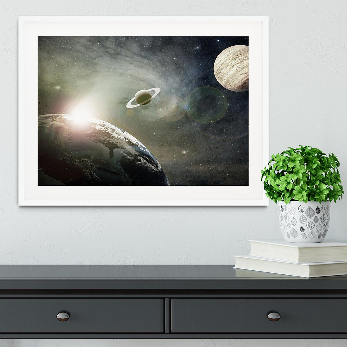 Saturn and Jupiter in a Cosmic Cloud Framed Print - Canvas Art Rocks - 5