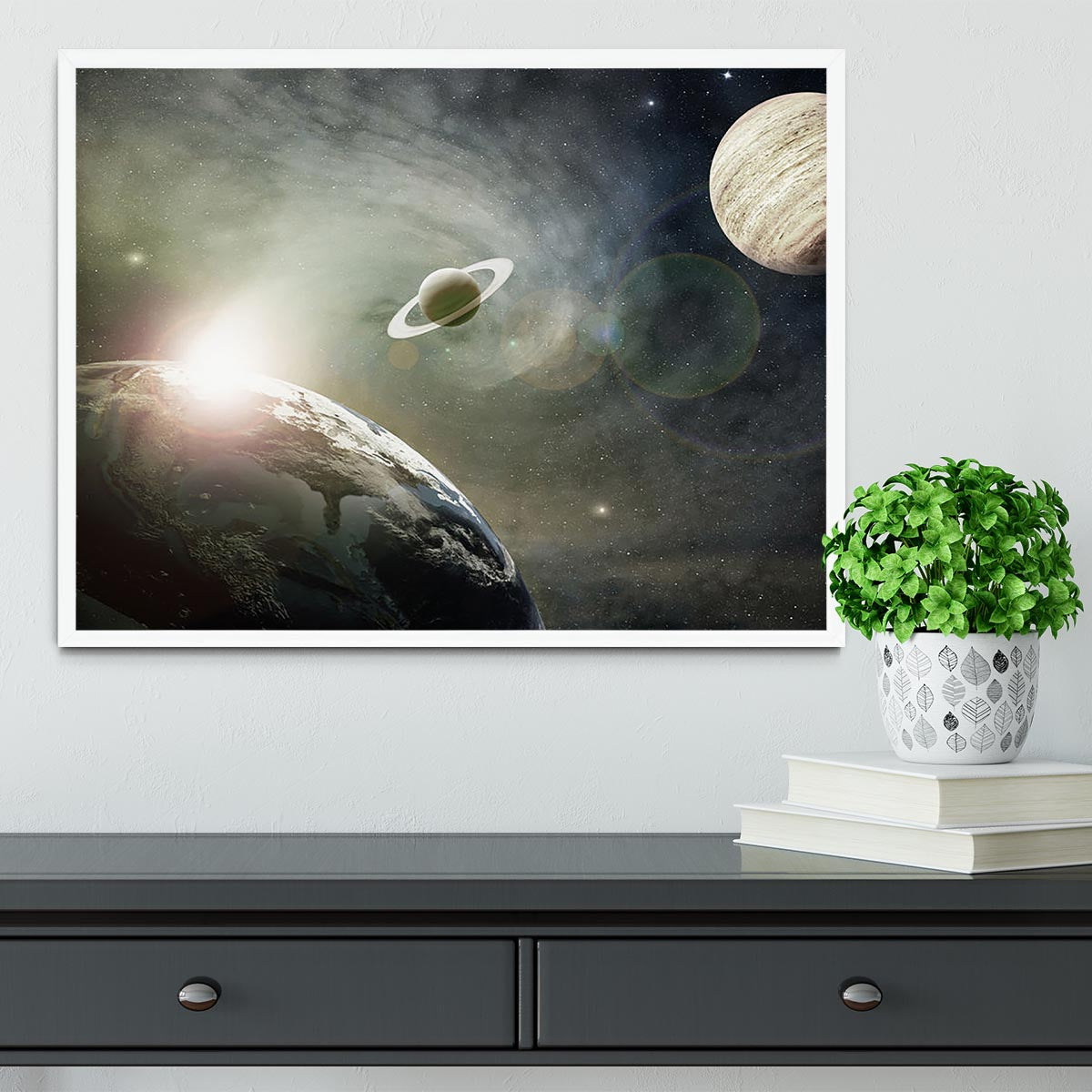 Saturn and Jupiter in a Cosmic Cloud Framed Print - Canvas Art Rocks -6