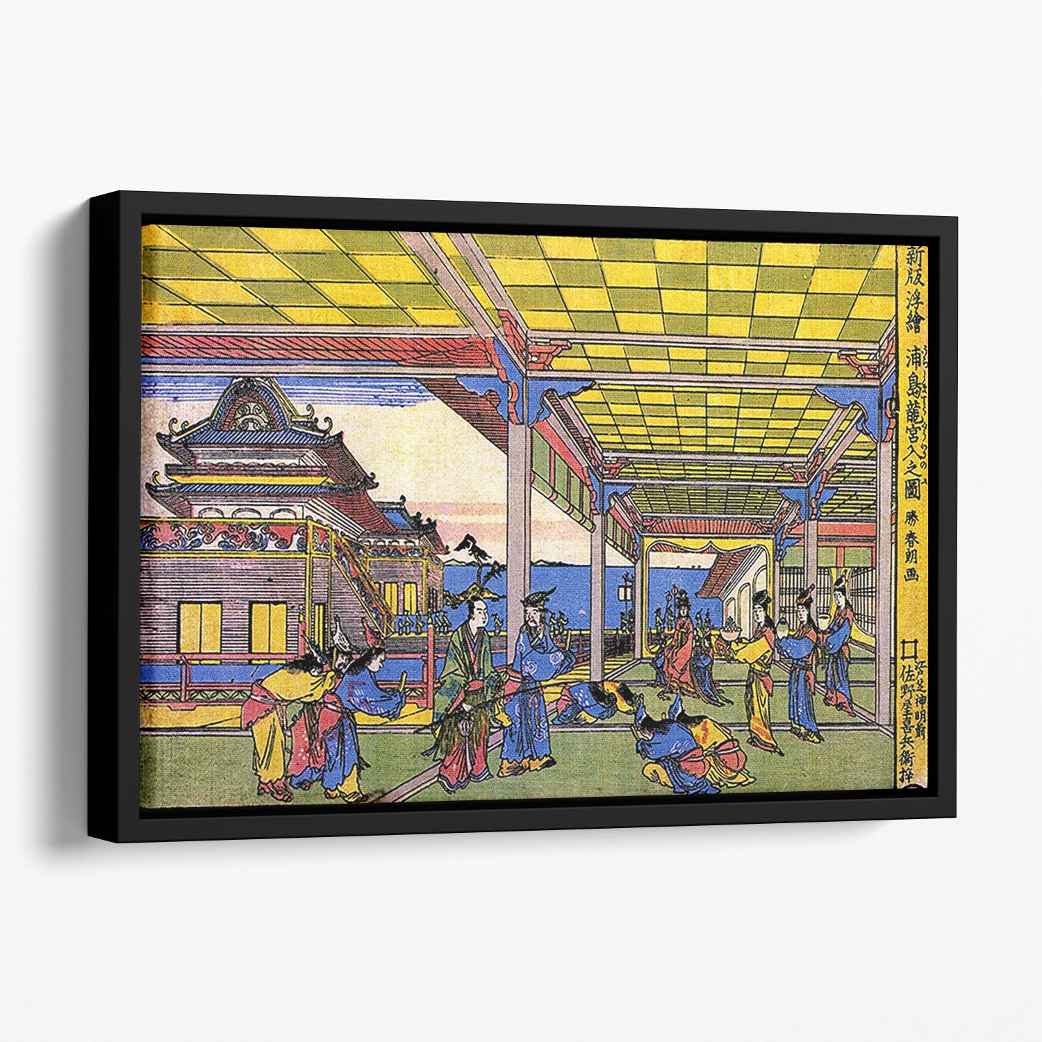 Scene in blue by Hokusai Floating Framed Canvas