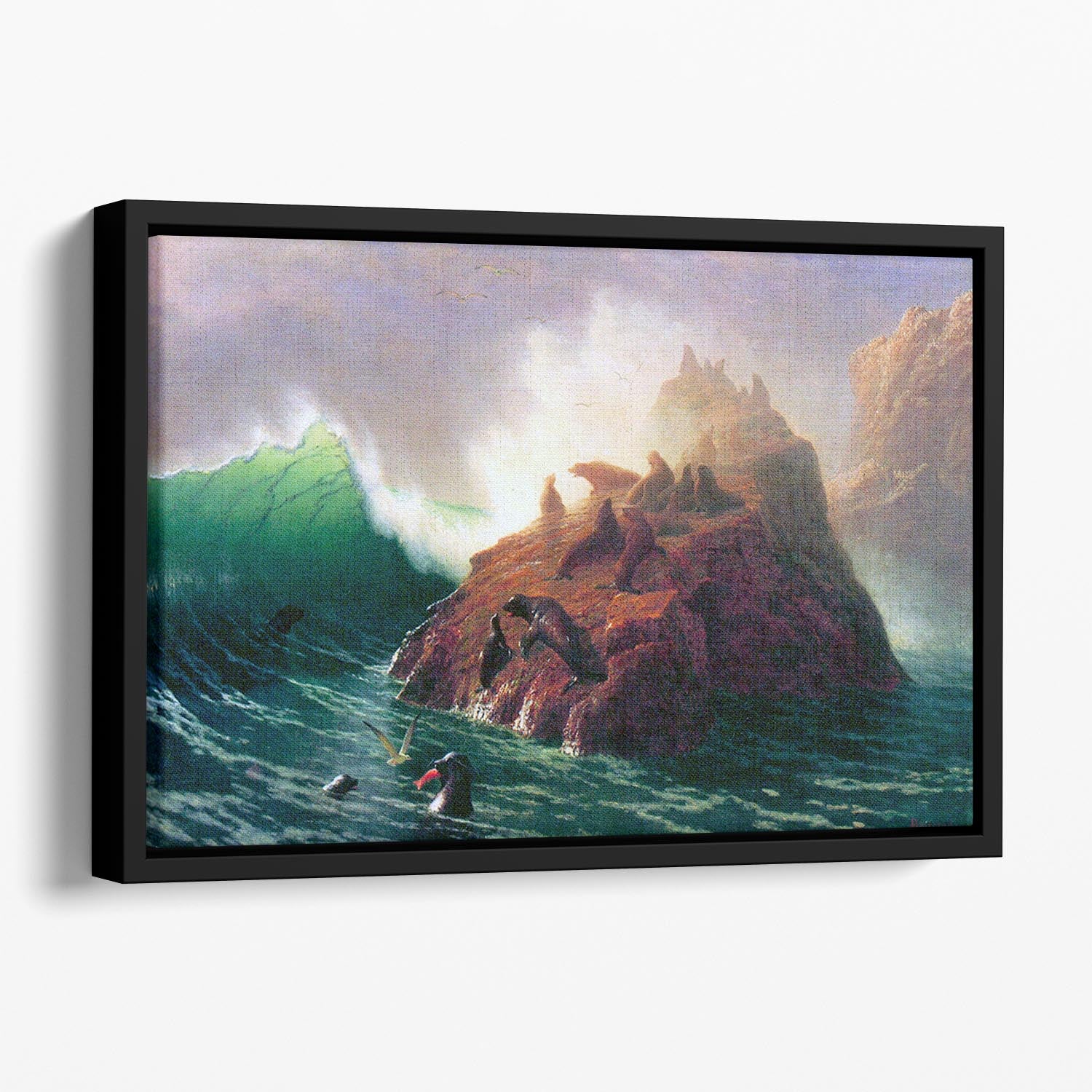Seal Rock California by Bierstadt Floating Framed Canvas - Canvas Art Rocks - 1