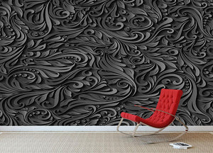 Seamless abstract black floral Wall Mural Wallpaper - Canvas Art Rocks - 2
