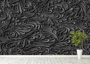 Seamless abstract black floral Wall Mural Wallpaper - Canvas Art Rocks - 4