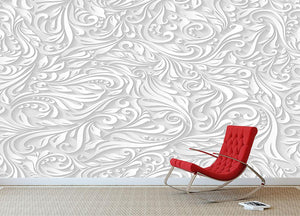Seamless abstract white floral Wall Mural Wallpaper - Canvas Art Rocks - 2