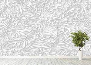 Seamless abstract white floral Wall Mural Wallpaper - Canvas Art Rocks - 4