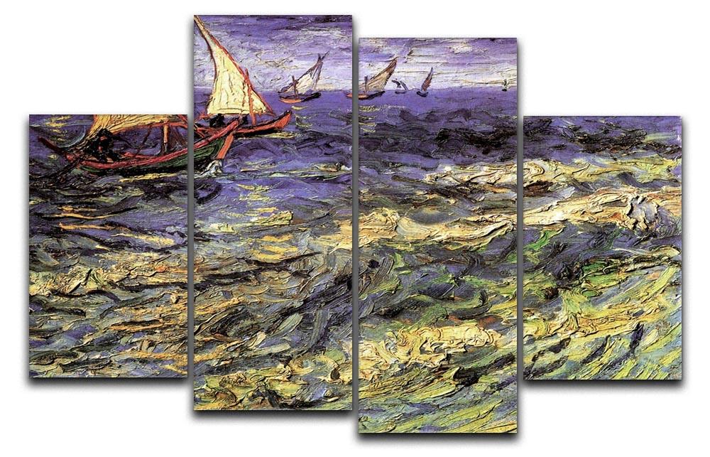 Seascape at Saintes-Maries by Van Gogh 4 Split Panel Canvas  - Canvas Art Rocks - 1