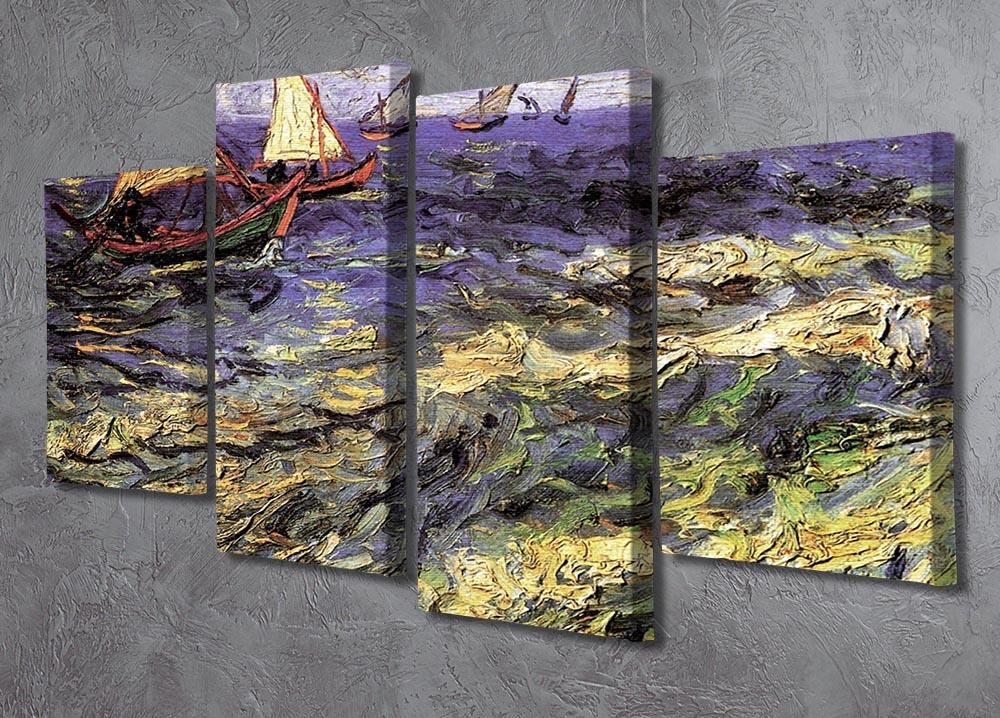 Seascape at Saintes-Maries by Van Gogh 4 Split Panel Canvas - Canvas Art Rocks - 2