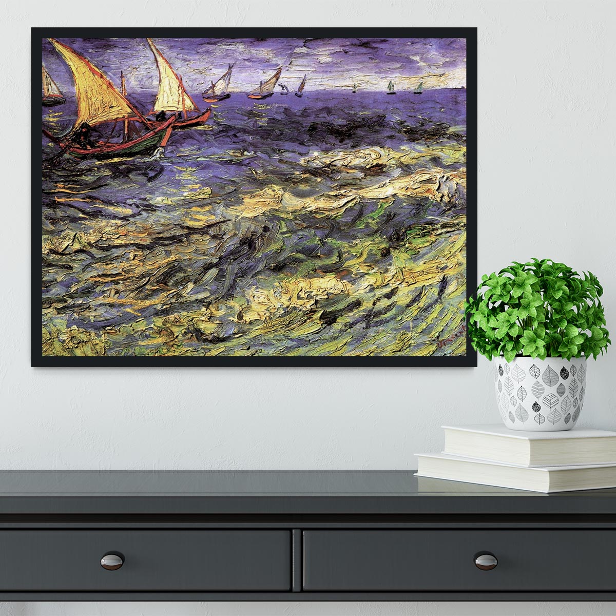 Seascape at Saintes-Maries by Van Gogh Framed Print - Canvas Art Rocks - 2