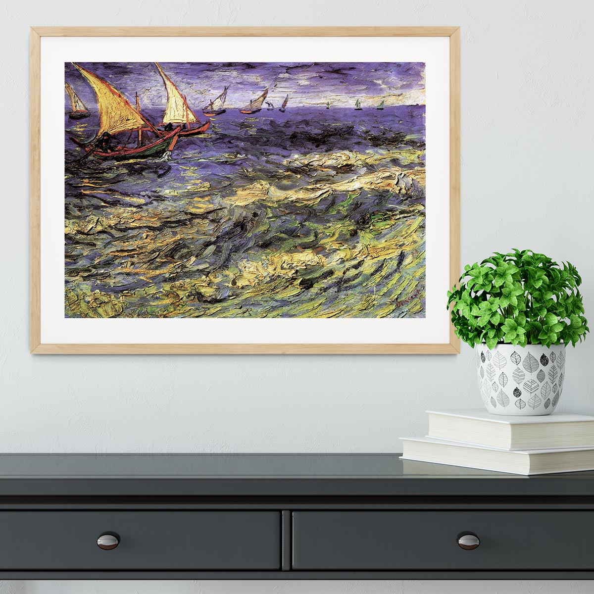 Seascape at Saintes-Maries by Van Gogh Framed Print - Canvas Art Rocks - 3