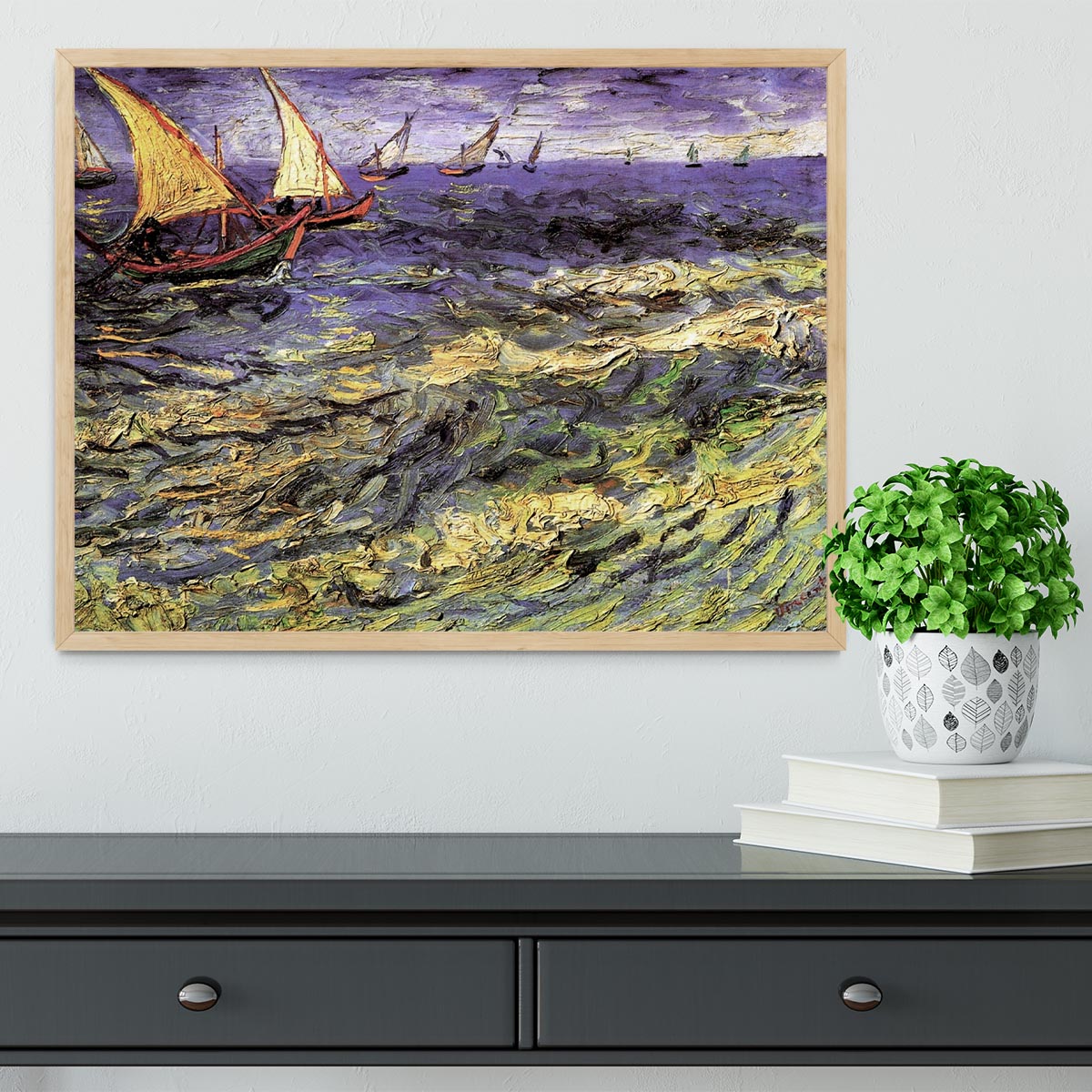 Seascape at Saintes-Maries by Van Gogh Framed Print - Canvas Art Rocks - 4