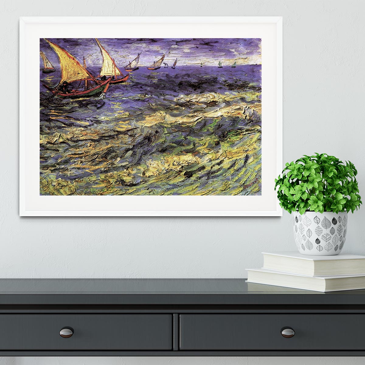 Seascape at Saintes-Maries by Van Gogh Framed Print - Canvas Art Rocks - 5
