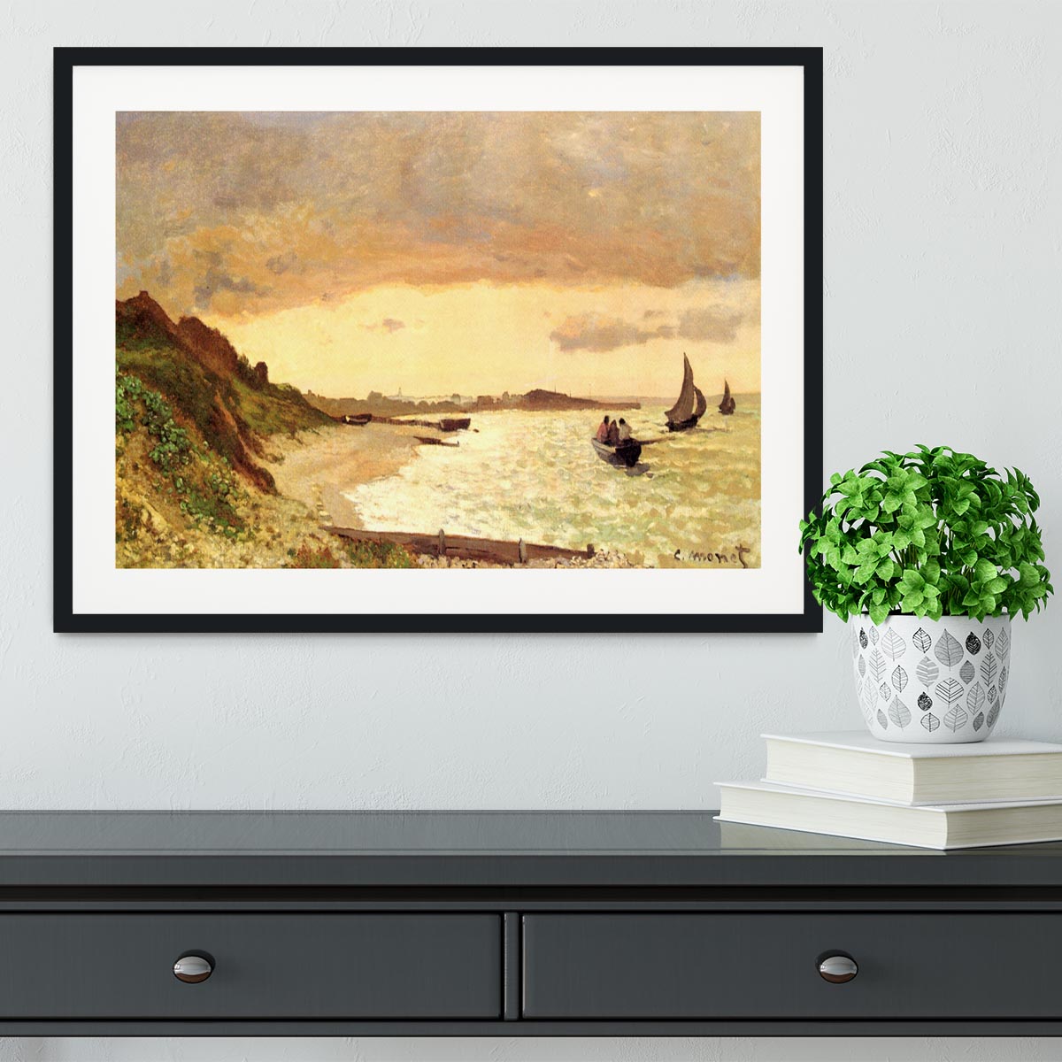 Seaside at Sainte Adresse by Monet Framed Print - Canvas Art Rocks - 1