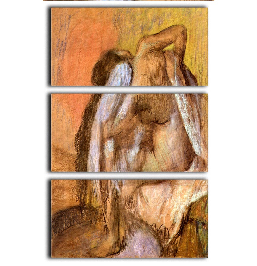 Seated female nude drying neck and back by Degas 3 Split Panel Canvas Print - Canvas Art Rocks - 1