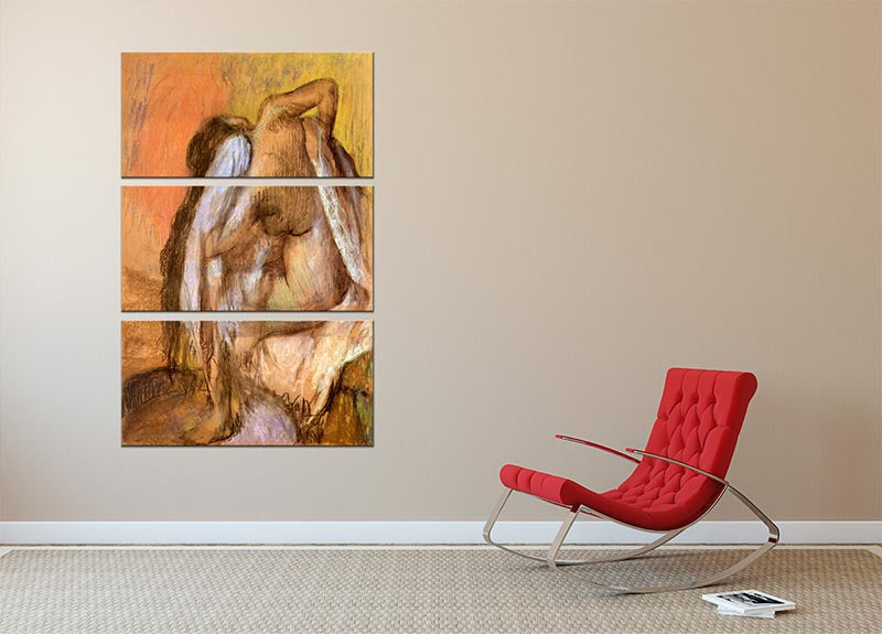 Seated female nude drying neck and back by Degas 3 Split Panel Canvas Print - Canvas Art Rocks - 2