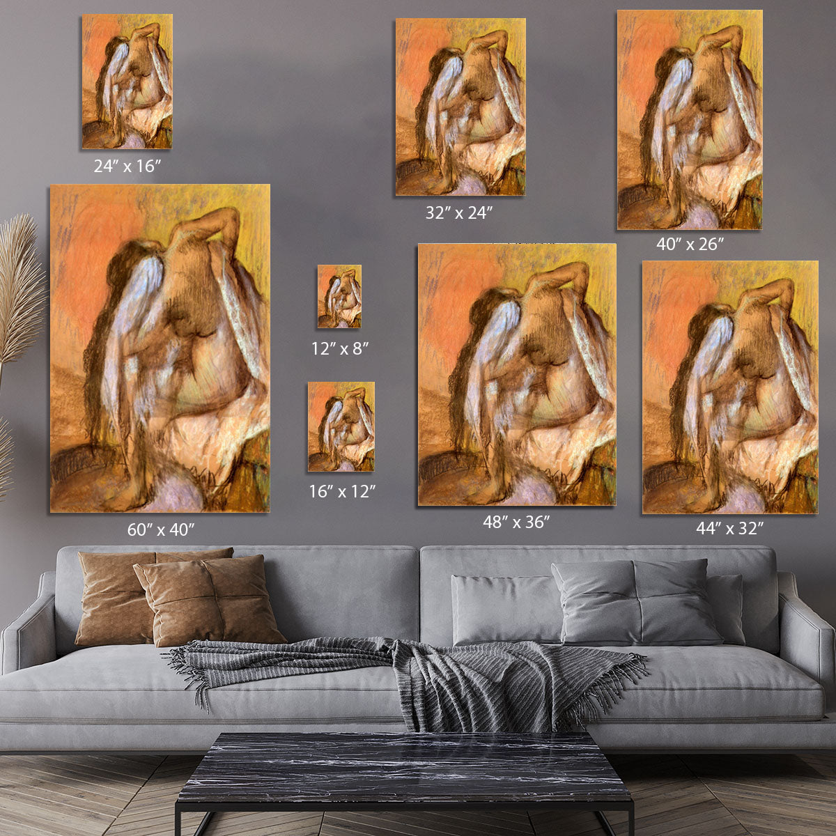 Seated female nude drying neck and back by Degas Canvas Print or Poster - Canvas Art Rocks - 7