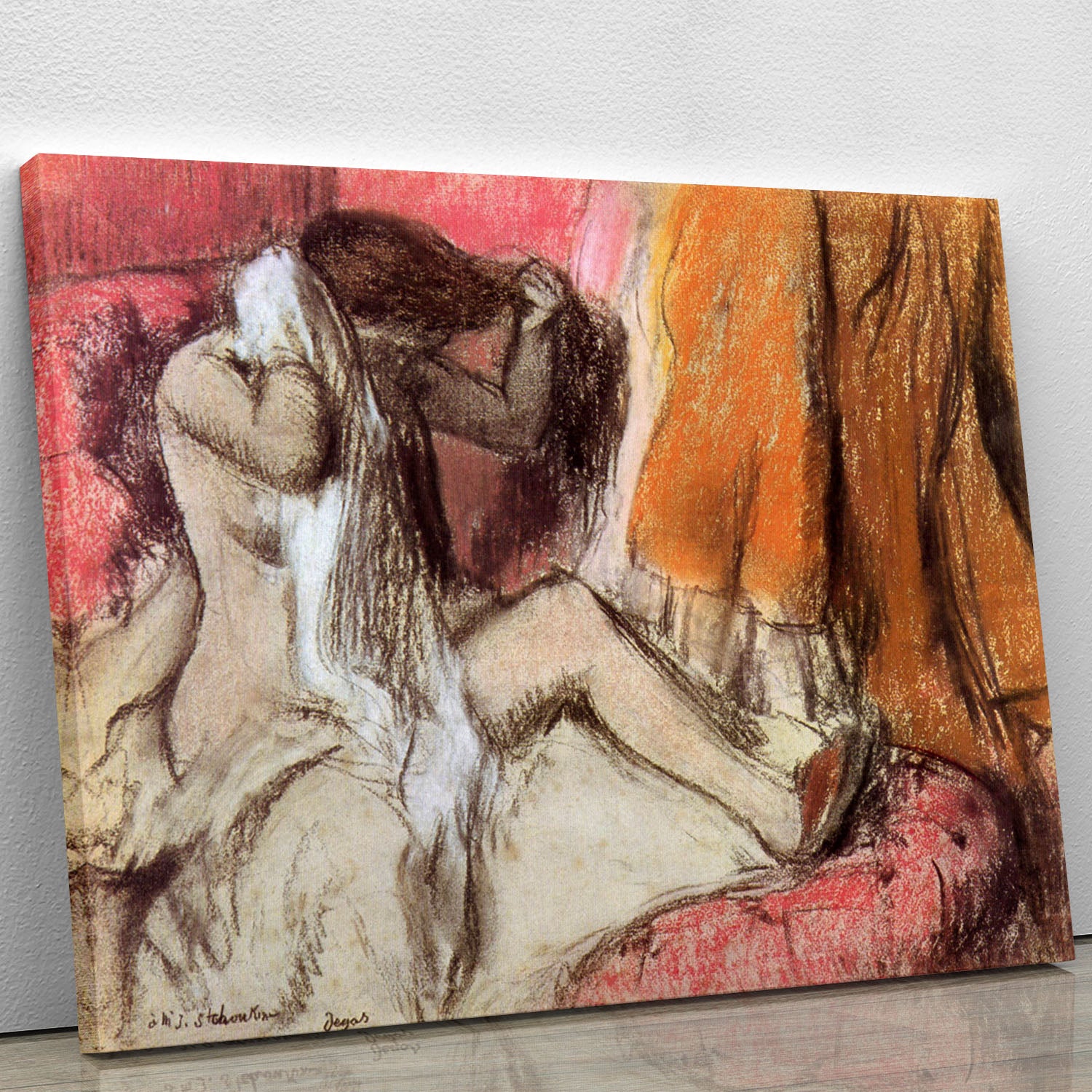 Seated female nude on a chaise lounge by Degas Canvas Print or Poster - Canvas Art Rocks - 1