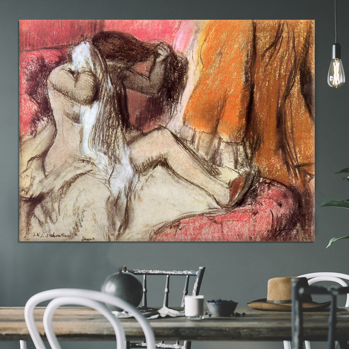 Seated female nude on a chaise lounge by Degas Canvas Print or Poster - Canvas Art Rocks - 3