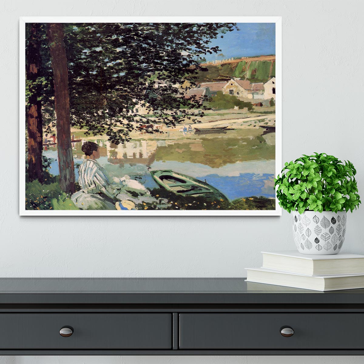 Seine bank at Vethueil by Monet Framed Print - Canvas Art Rocks -6