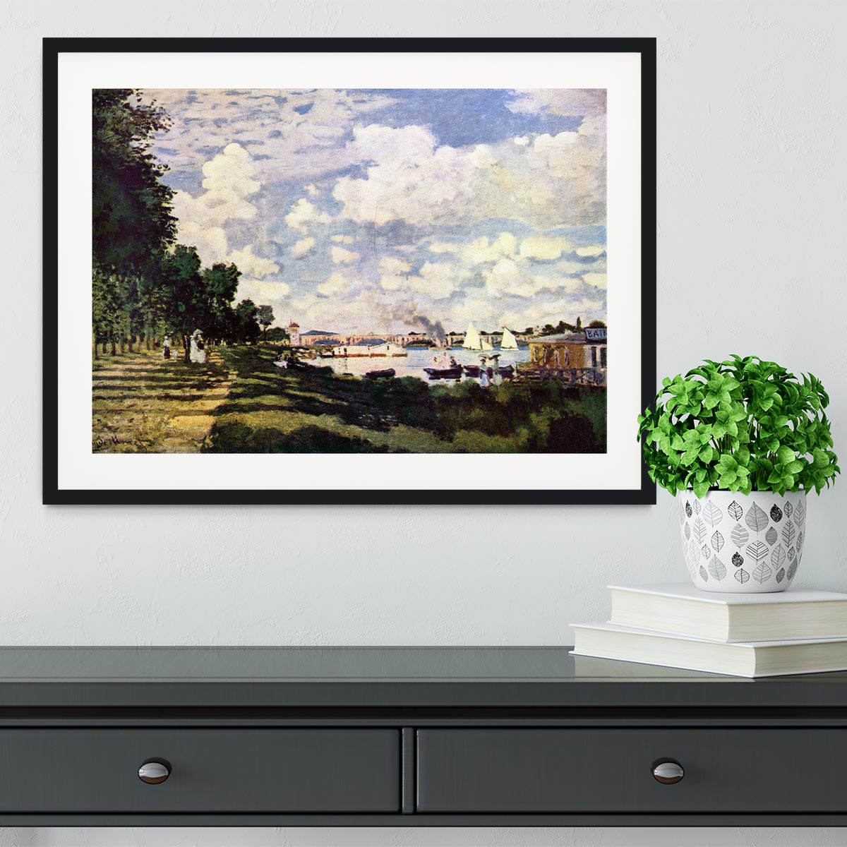 Seine basin near Argenteuil by Monet Framed Print - Canvas Art Rocks - 1