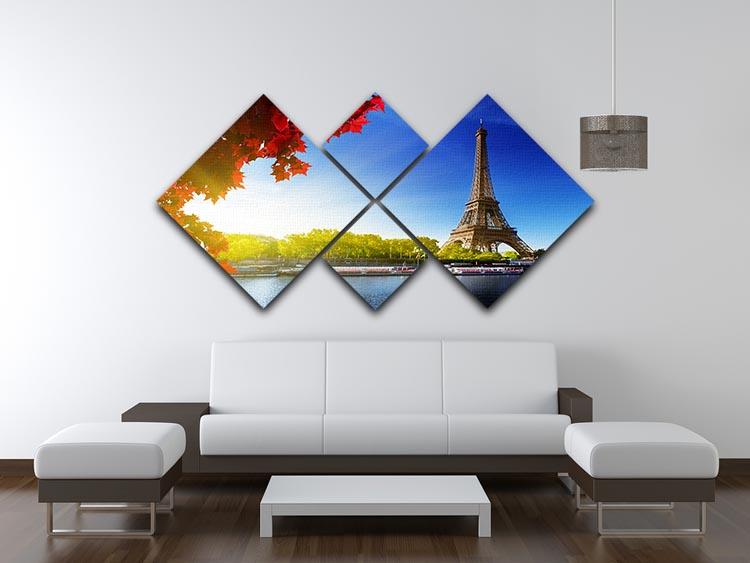 Seine in Paris with Eiffel tower 4 Square Multi Panel Canvas  - Canvas Art Rocks - 3