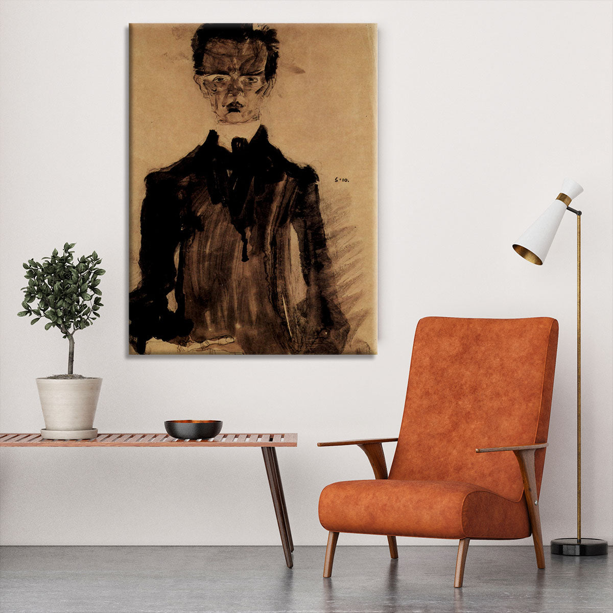 Self-Portrait in a black robe by Egon Schiele Canvas Print or Poster - Canvas Art Rocks - 6