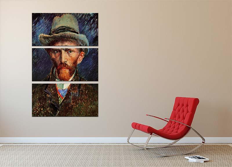 Self-Portrait with Grey Felt Hat by Van Gogh 3 Split Panel Canvas Print - Canvas Art Rocks - 2