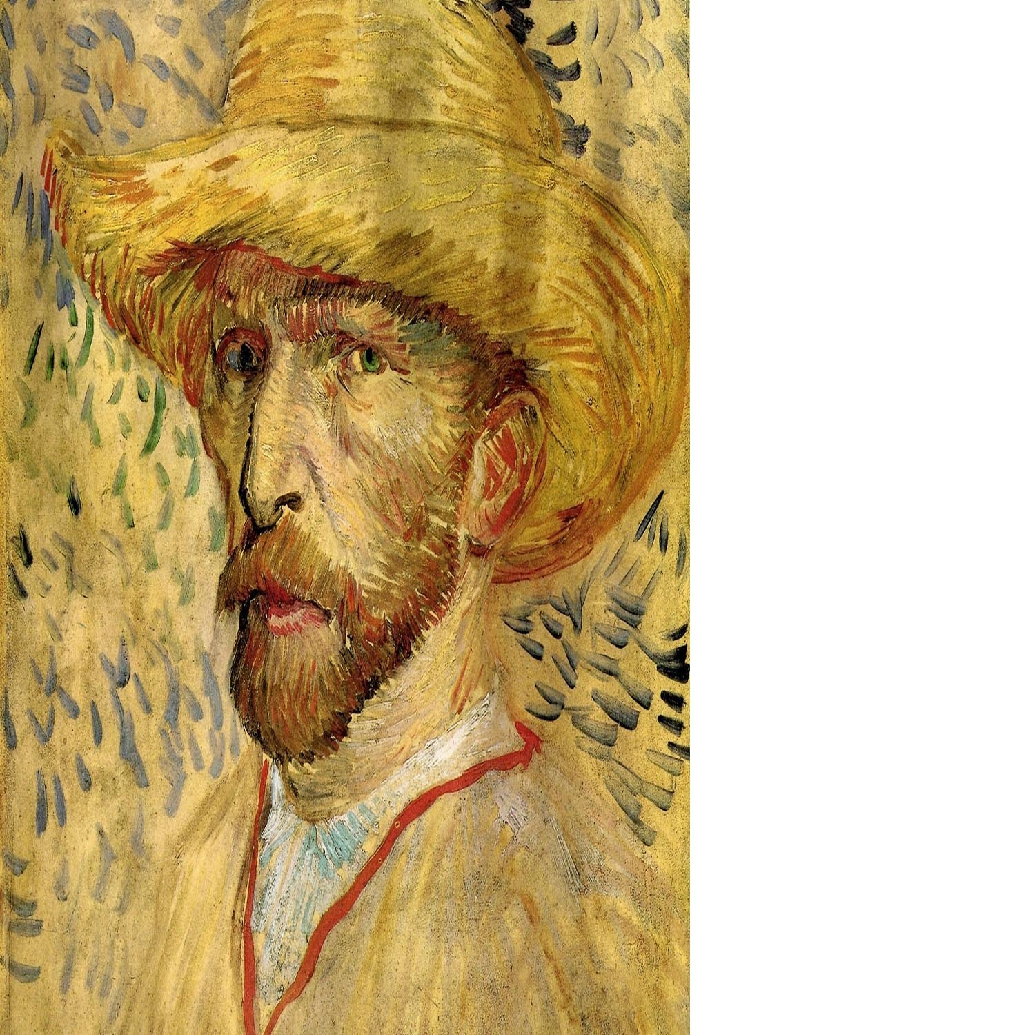 Self-Portrait with Straw Hat 2 by Van Gogh Floating Framed Canvas