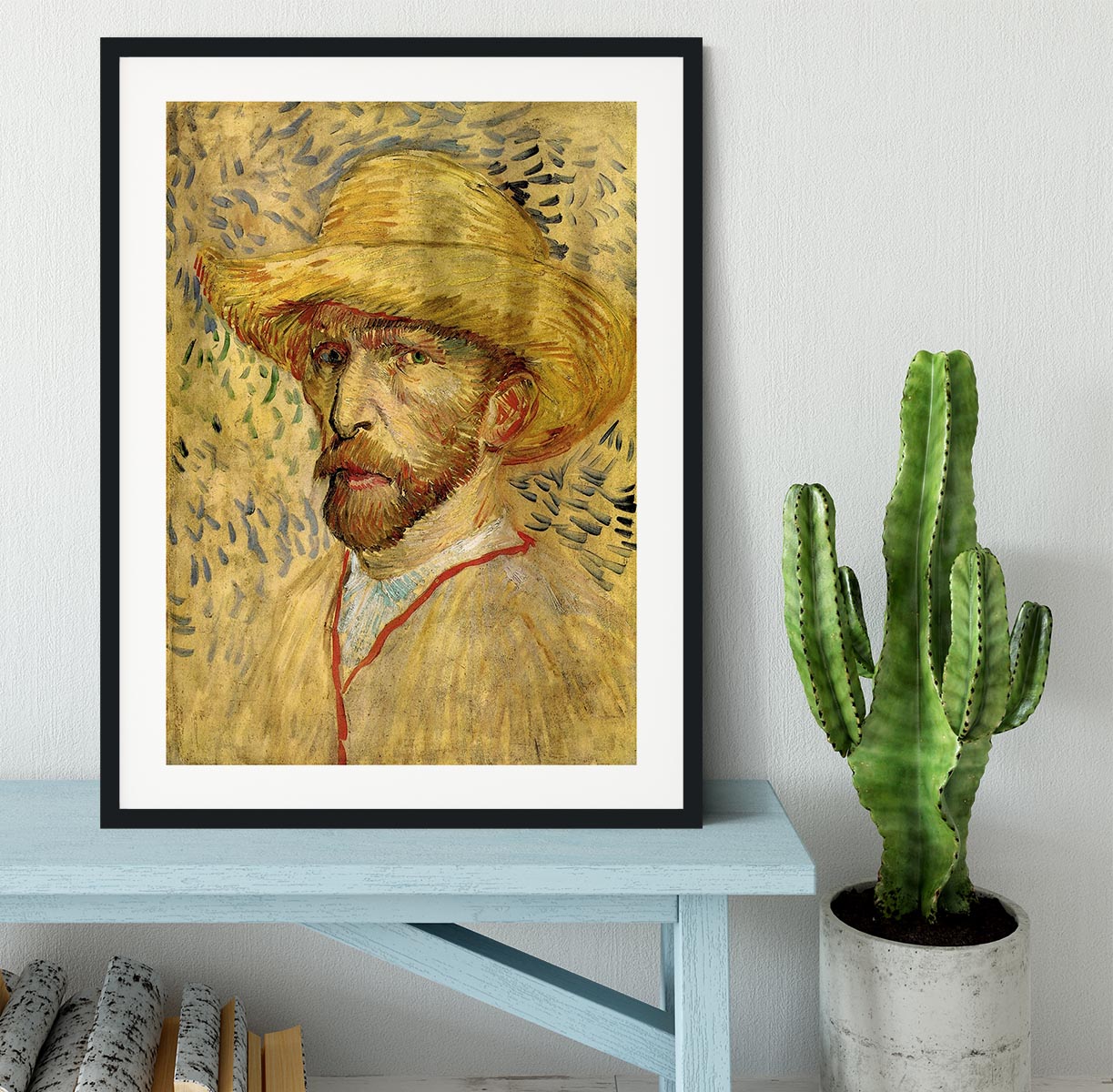 Self-Portrait with Straw Hat 2 by Van Gogh Framed Print - Canvas Art Rocks - 1