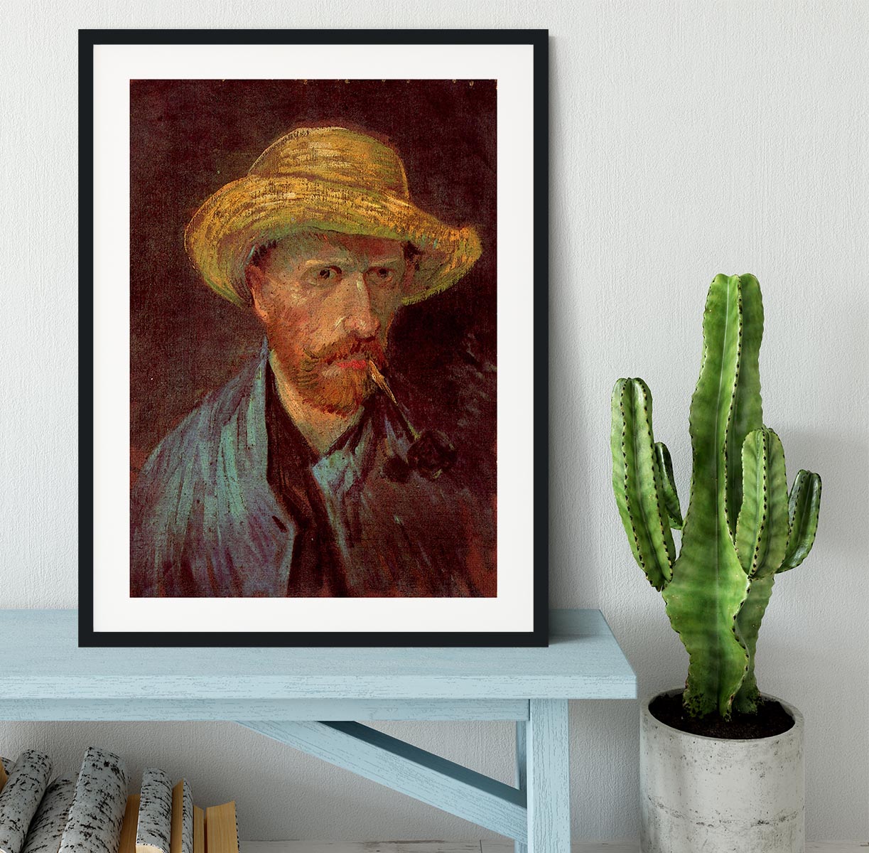 Self-Portrait with Straw Hat and Pipe by Van Gogh Framed Print - Canvas Art Rocks - 1