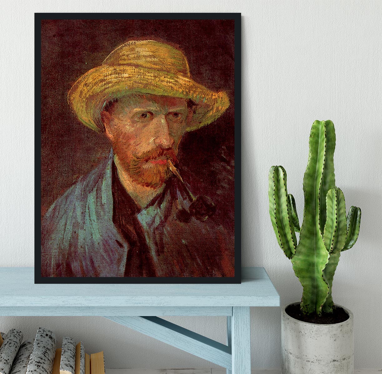 Self-Portrait with Straw Hat and Pipe by Van Gogh Framed Print - Canvas Art Rocks - 2