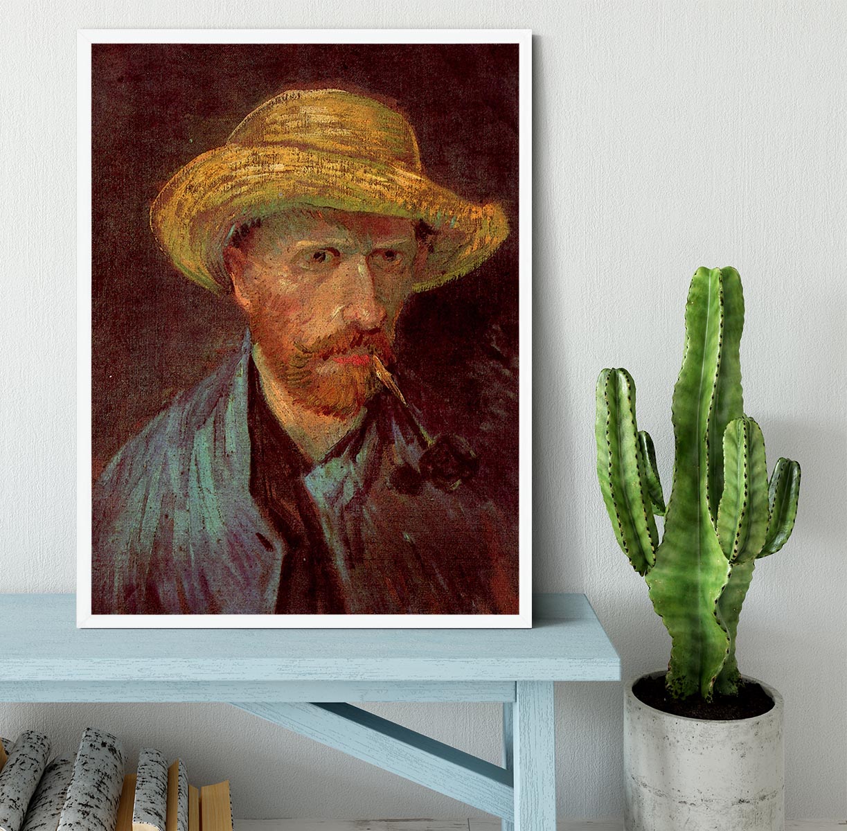 Self-Portrait with Straw Hat and Pipe by Van Gogh Framed Print - Canvas Art Rocks -6
