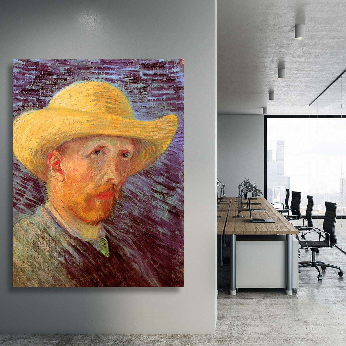 Self-Portrait with Straw Hat by Van Gogh Canvas Print or Poster - Canvas Art Rocks - 3