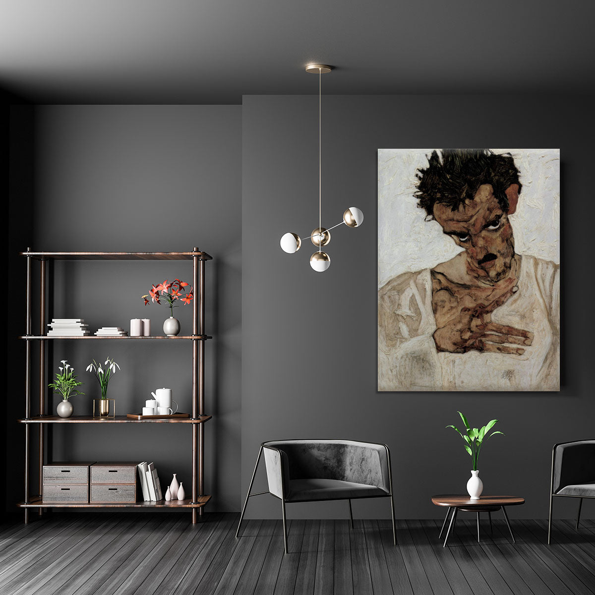 Self-portrait with lowered head by Egon Schiele Canvas Print or Poster - Canvas Art Rocks - 5