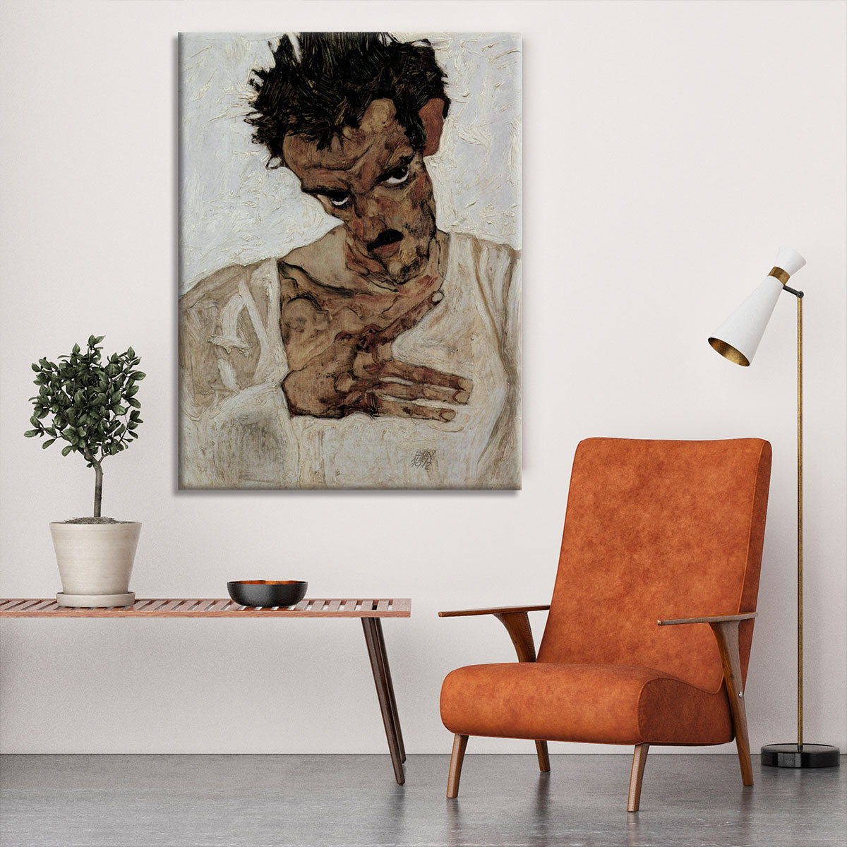 Self-portrait with lowered head by Egon Schiele Canvas Print or Poster - Canvas Art Rocks - 6
