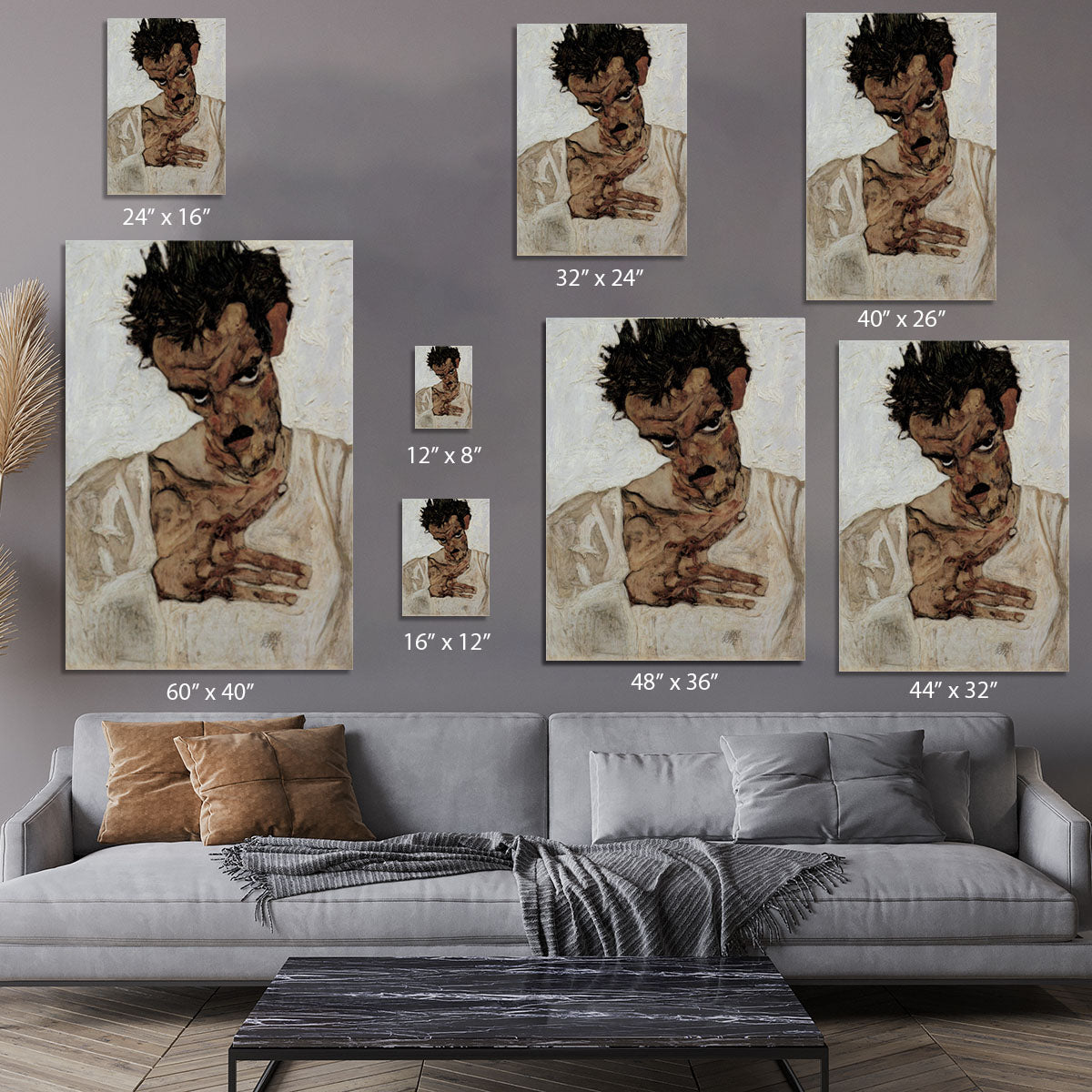 Self-portrait with lowered head by Egon Schiele Canvas Print or Poster - Canvas Art Rocks - 7