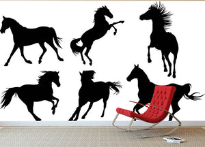 Set of horse silhouette collection Wall Mural Wallpaper - Canvas Art Rocks - 2