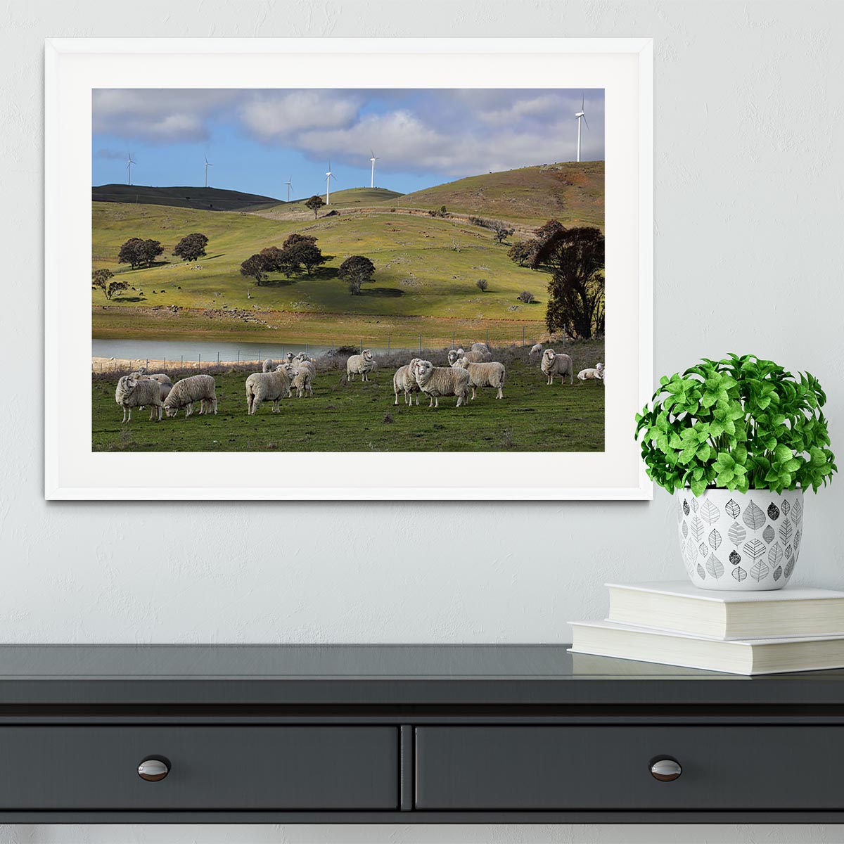 Sheep grazing below the Blayney to Carcoar windfarm Framed Print - Canvas Art Rocks - 5