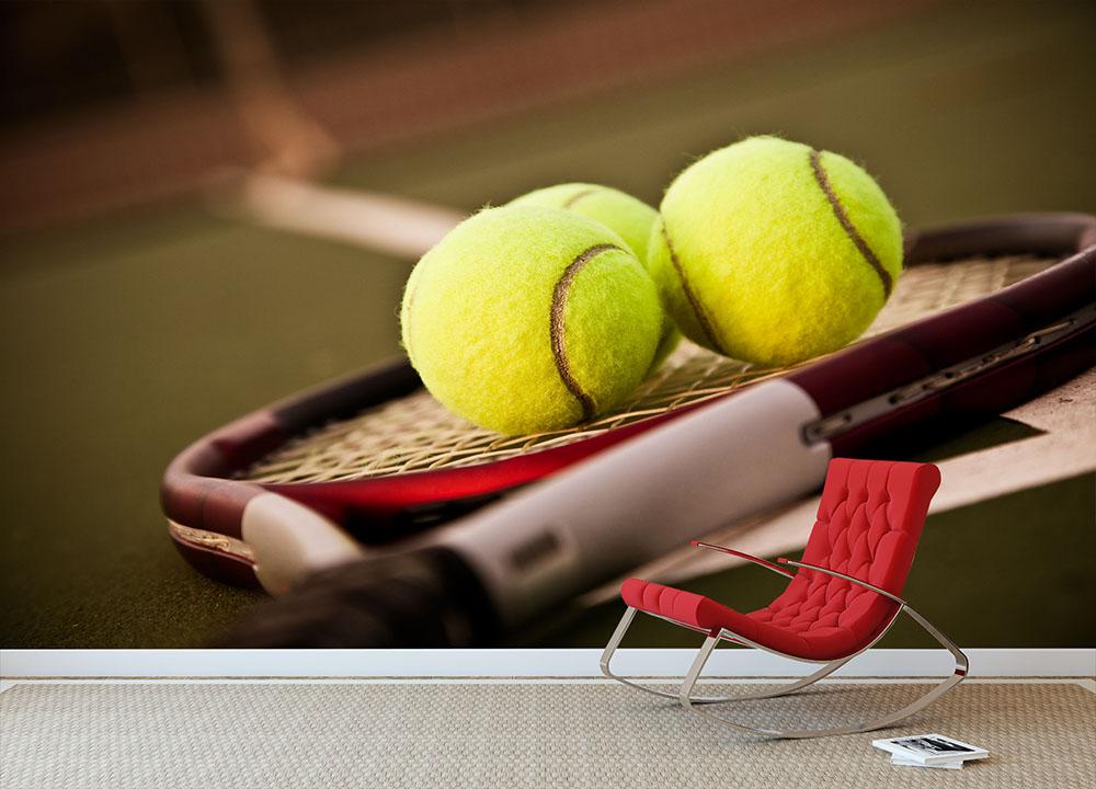 Shot of a tennis racket and tennis balls Wall Mural Wallpaper - Canvas Art Rocks - 2