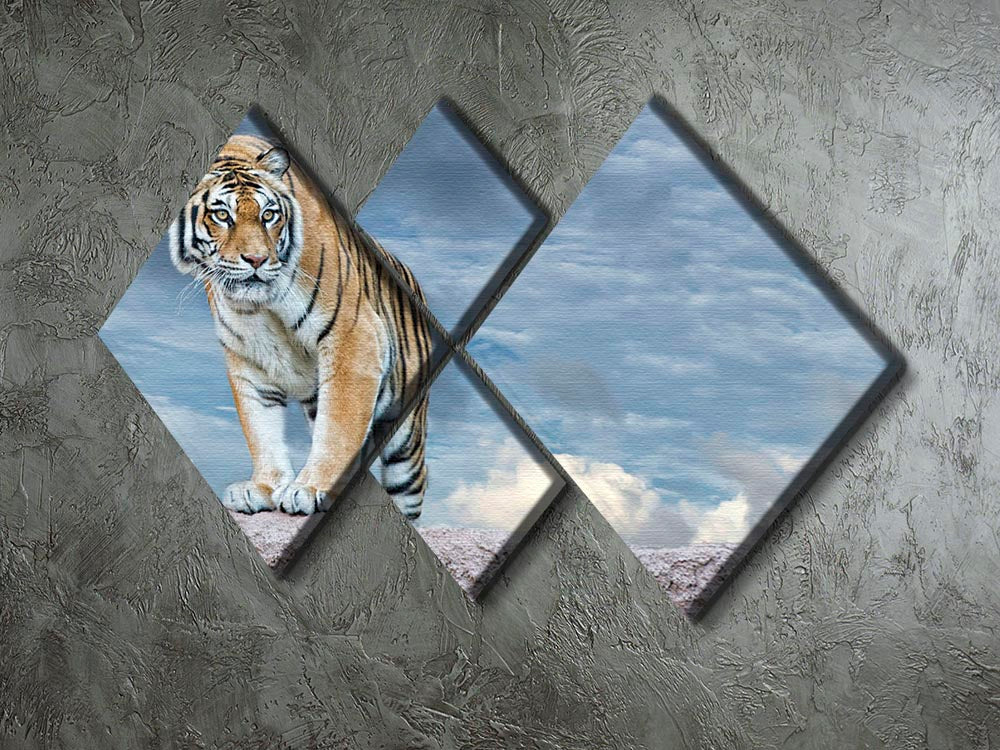 Siberian tiger ready to attack 4 Square Multi Panel Canvas - Canvas Art Rocks - 2