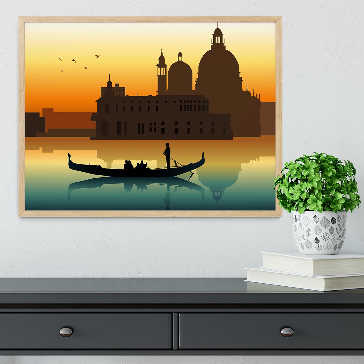 Silhouette illustration gondola in Venice Framed Print - Canvas Art Rocks - 4