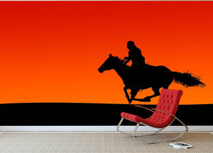 Silhouette of a horse and rider at sunset Wall Mural Wallpaper - Canvas Art Rocks - 2