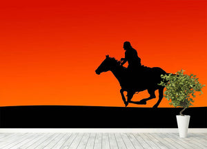 Silhouette of a horse and rider at sunset Wall Mural Wallpaper - Canvas Art Rocks - 4